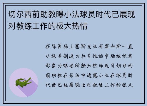 切尔西前助教曝小法球员时代已展现对教练工作的极大热情